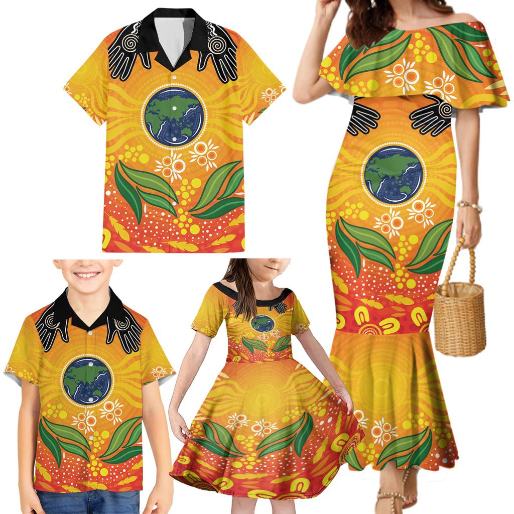 Australia Earth Day Indigenous Family Matching Mermaid Dress and Hawaiian Shirt Save The Earth