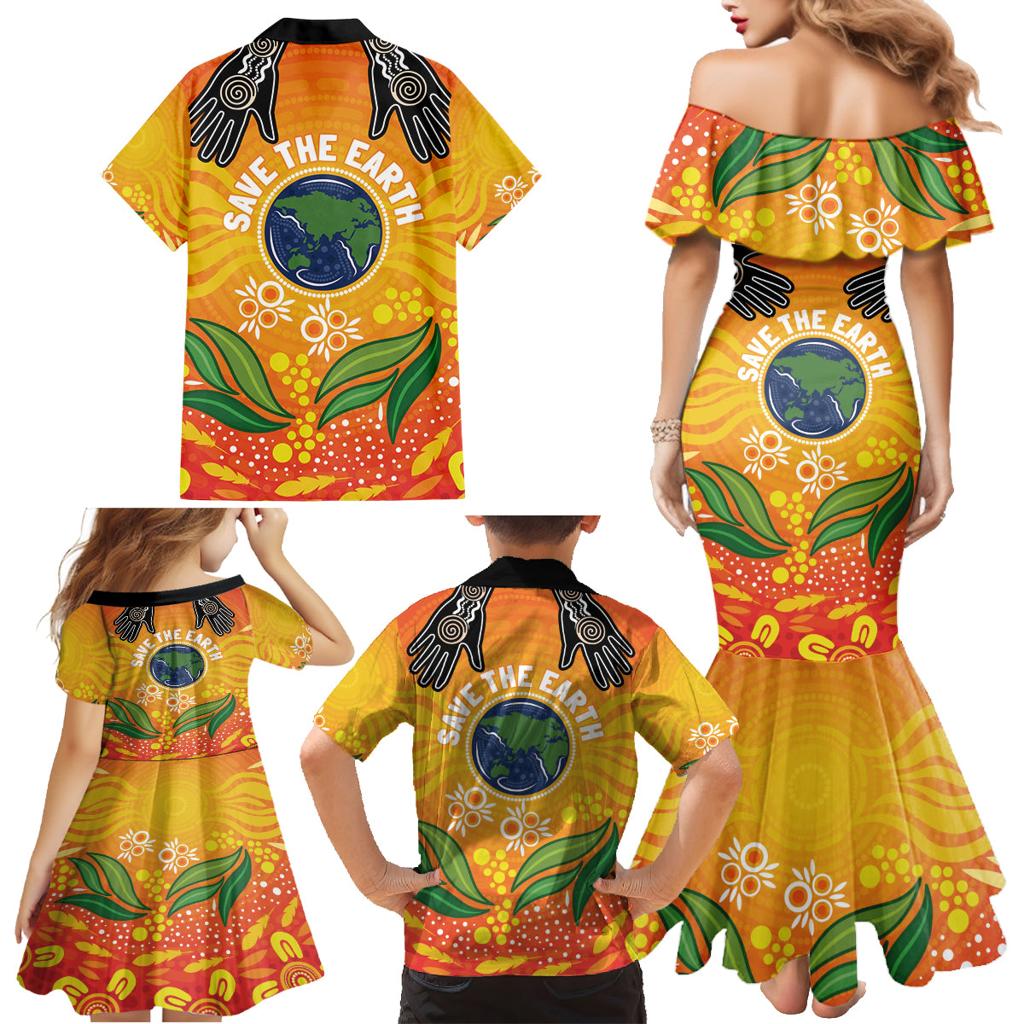 Australia Earth Day Indigenous Family Matching Mermaid Dress and Hawaiian Shirt Save The Earth