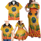 Australia Earth Day Indigenous Family Matching Off Shoulder Maxi Dress and Hawaiian Shirt Save The Earth