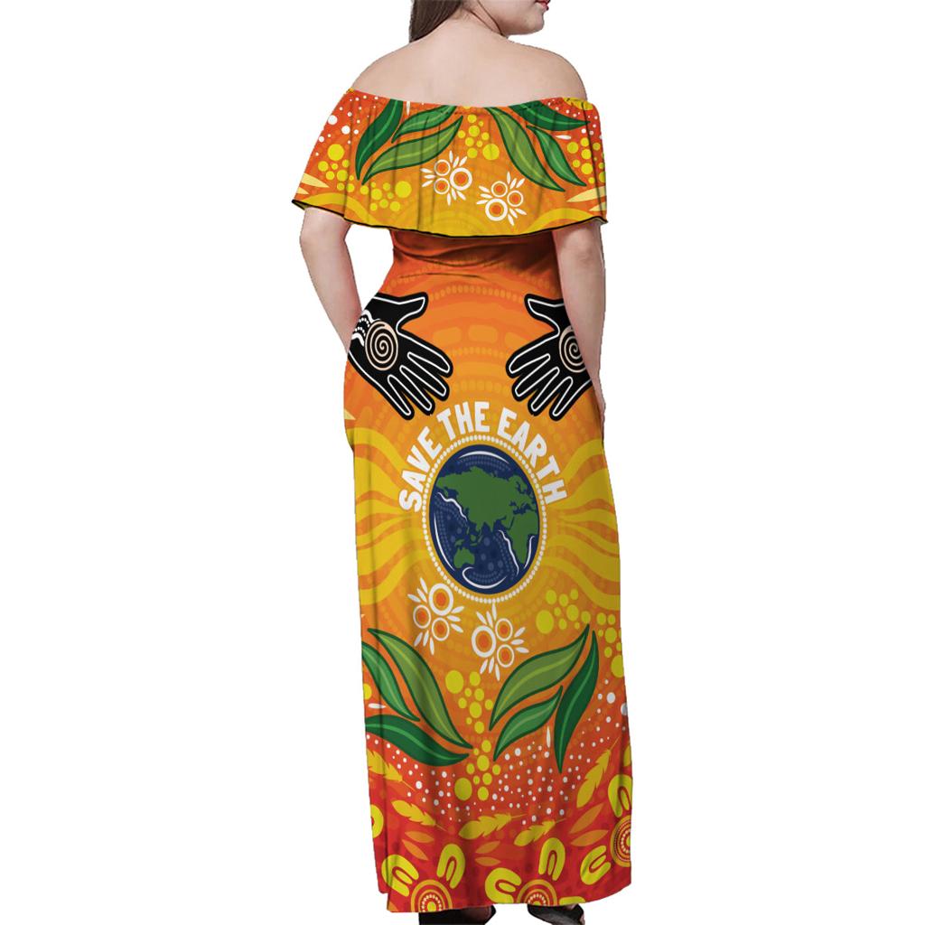 Australia Earth Day Indigenous Family Matching Off Shoulder Maxi Dress and Hawaiian Shirt Save The Earth