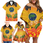 Australia Earth Day Indigenous Family Matching Off Shoulder Short Dress and Hawaiian Shirt Save The Earth