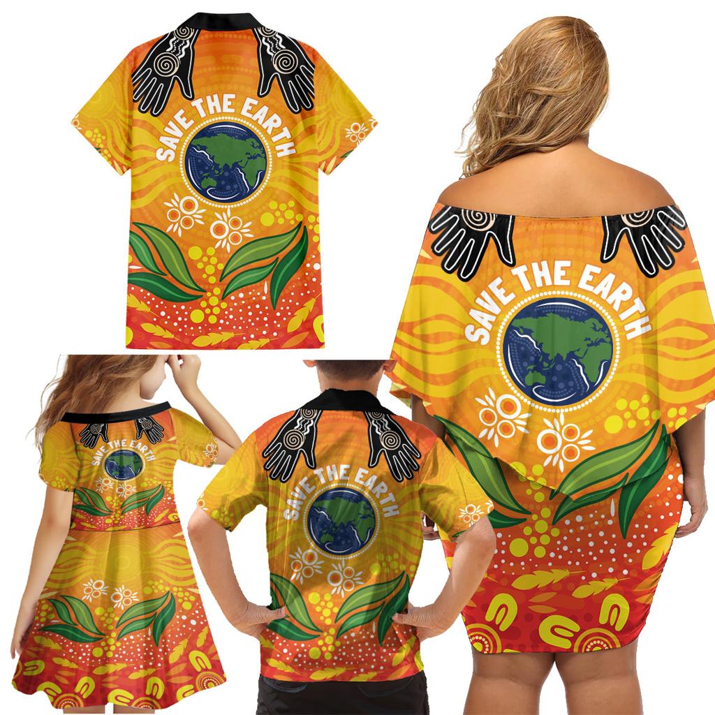 Australia Earth Day Indigenous Family Matching Off Shoulder Short Dress and Hawaiian Shirt Save The Earth