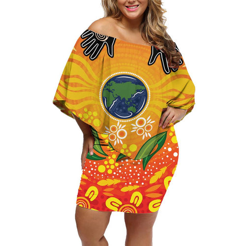 Australia Earth Day Indigenous Family Matching Off Shoulder Short Dress and Hawaiian Shirt Save The Earth