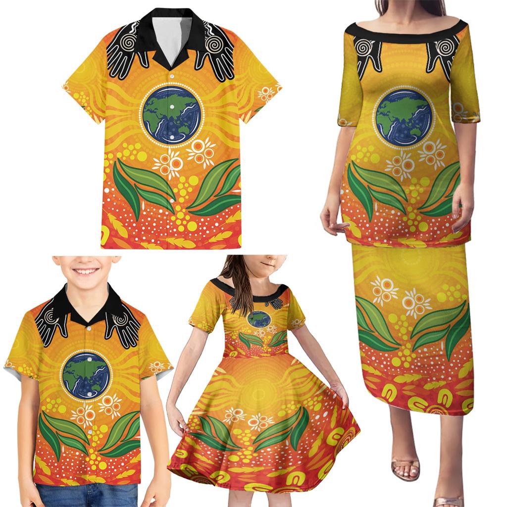 Australia Earth Day Indigenous Family Matching Puletasi and Hawaiian Shirt Save The Earth