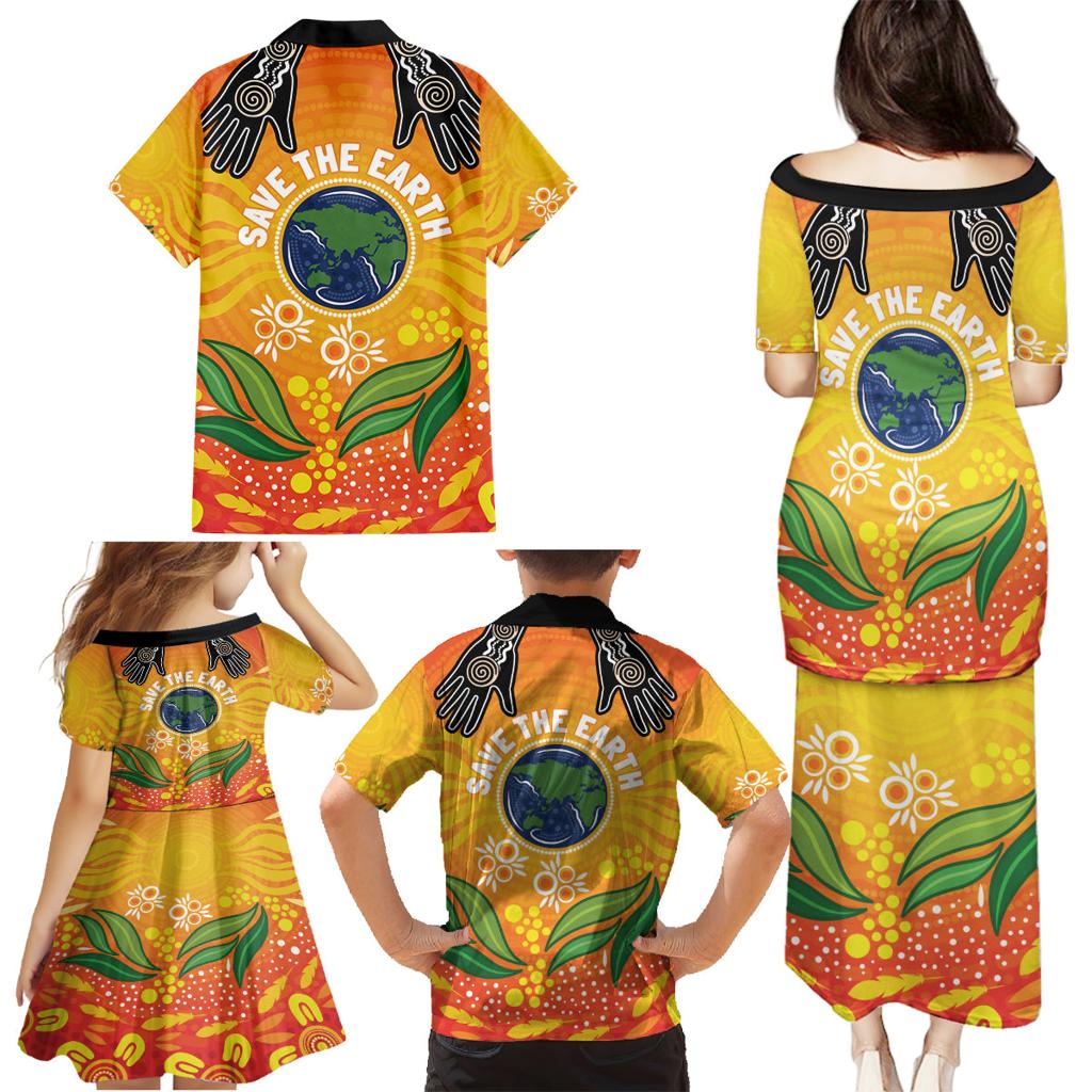 Australia Earth Day Indigenous Family Matching Puletasi and Hawaiian Shirt Save The Earth