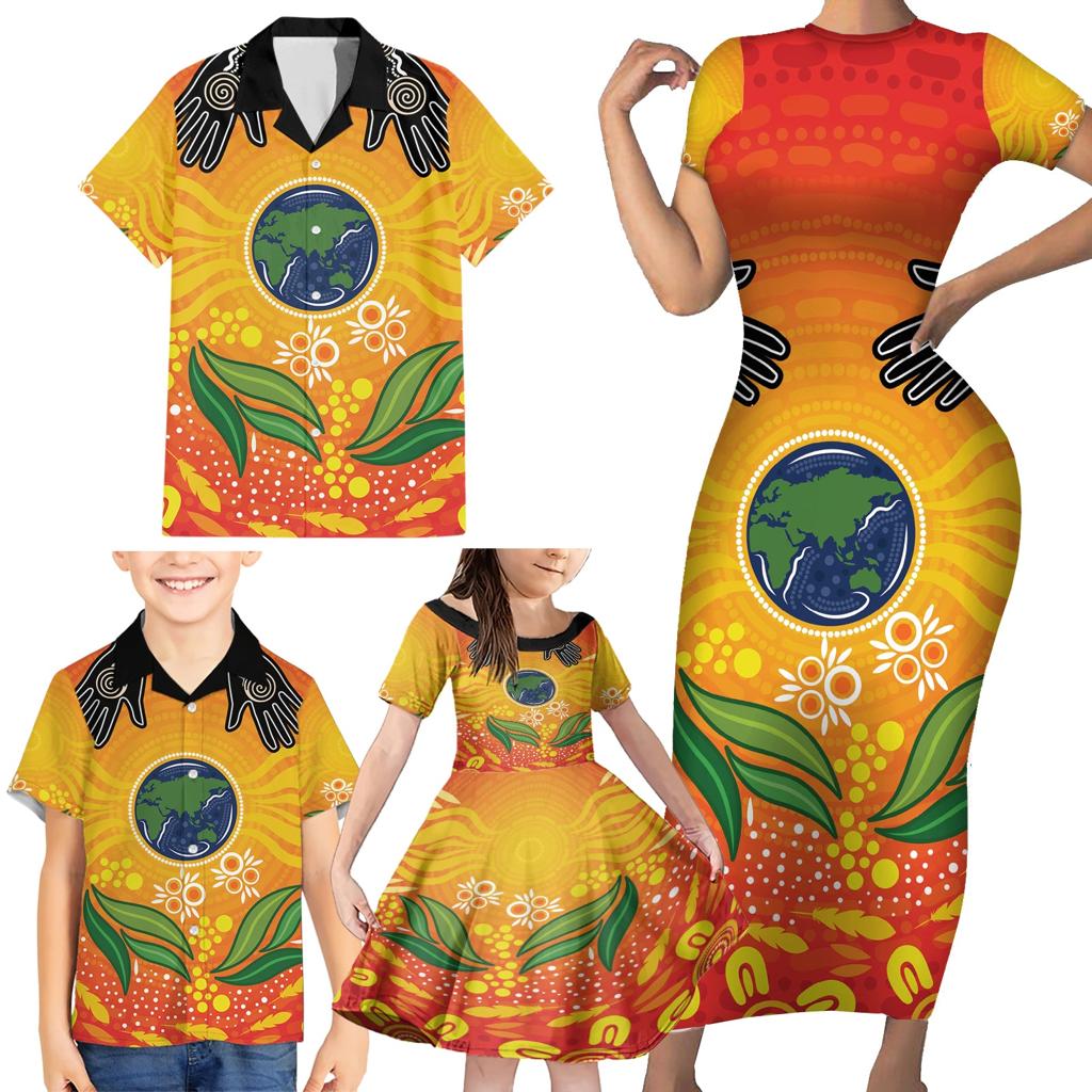 Australia Earth Day Indigenous Family Matching Short Sleeve Bodycon Dress and Hawaiian Shirt Save The Earth