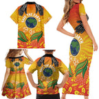 Australia Earth Day Indigenous Family Matching Short Sleeve Bodycon Dress and Hawaiian Shirt Save The Earth