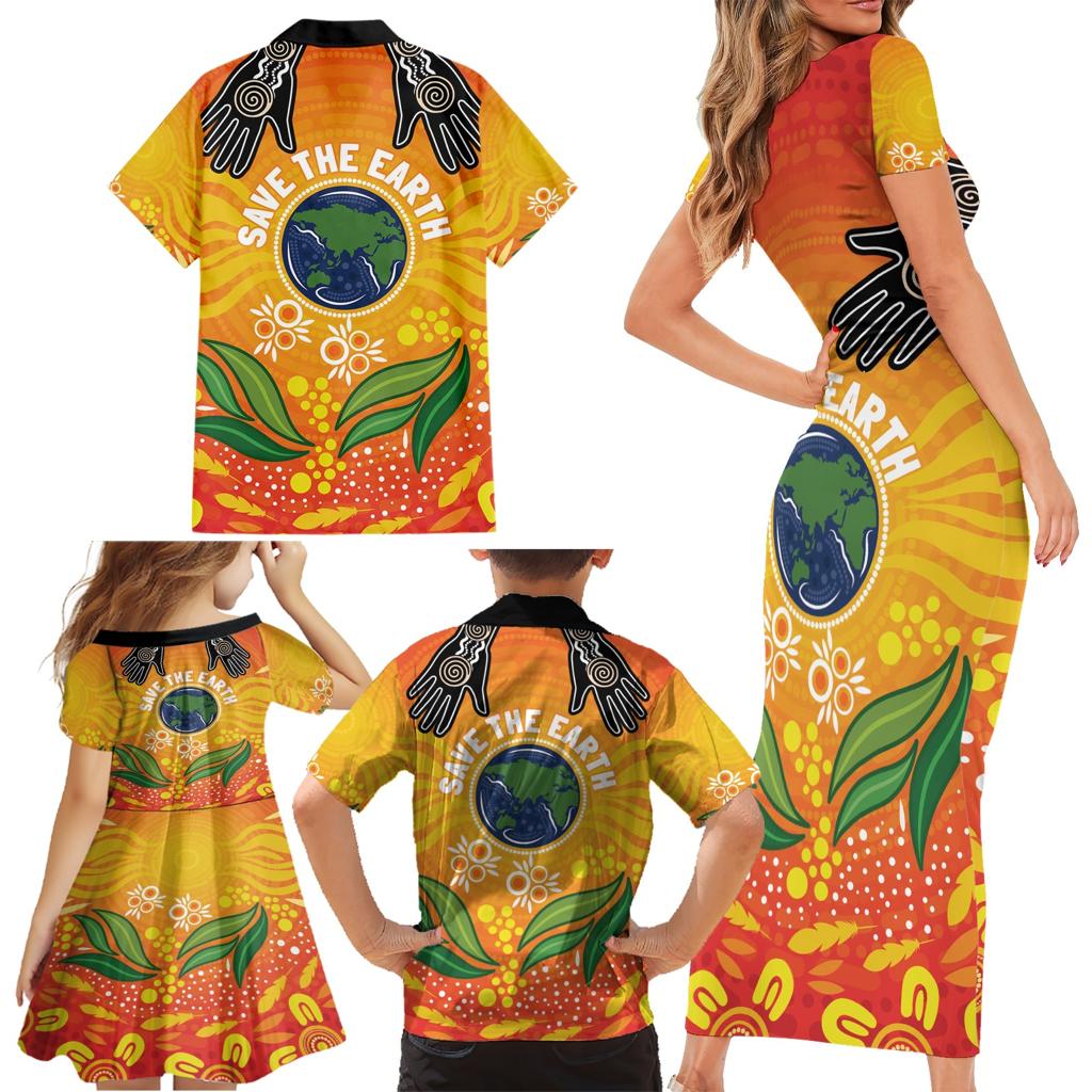 Australia Earth Day Indigenous Family Matching Short Sleeve Bodycon Dress and Hawaiian Shirt Save The Earth