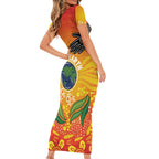 Australia Earth Day Indigenous Family Matching Short Sleeve Bodycon Dress and Hawaiian Shirt Save The Earth
