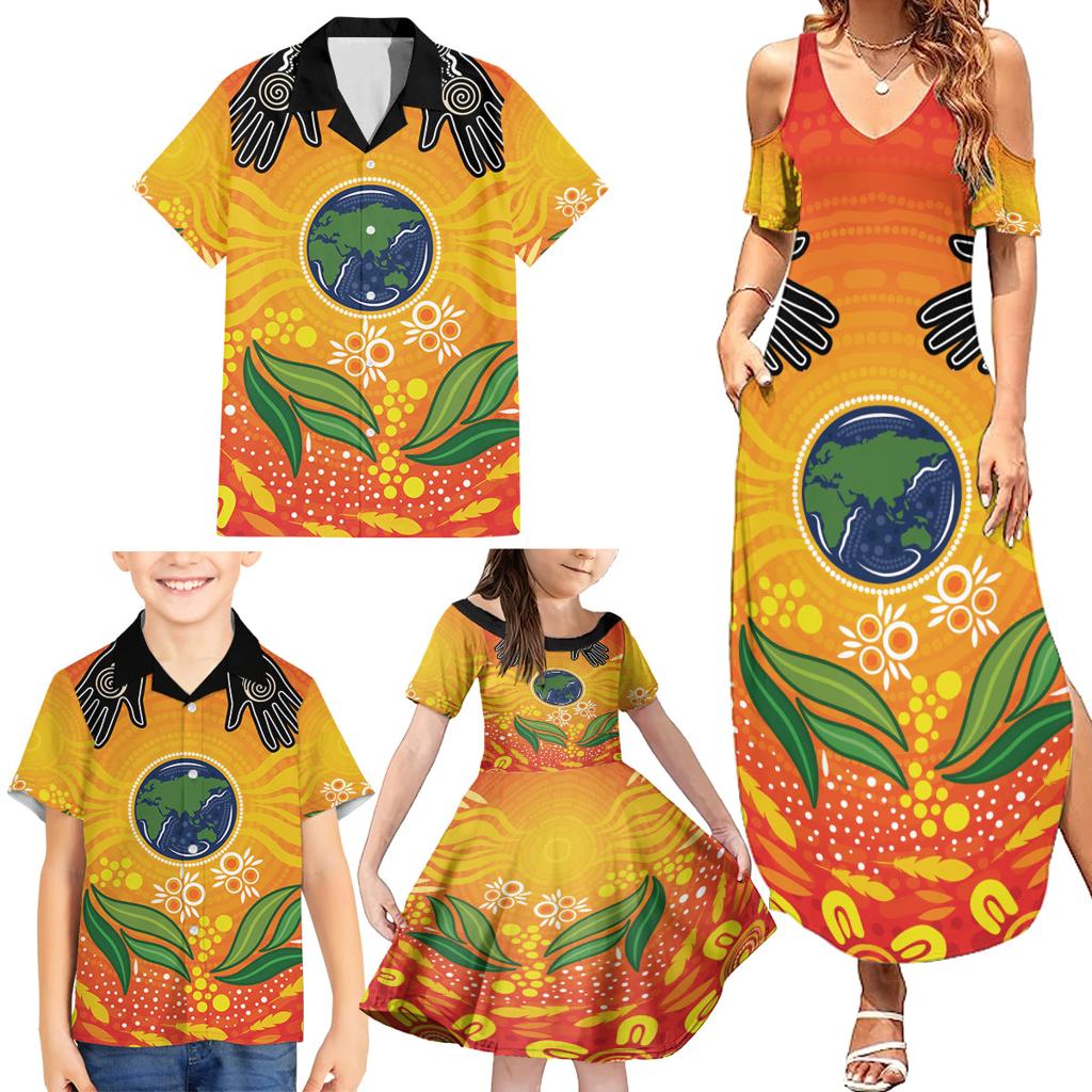Australia Earth Day Indigenous Family Matching Summer Maxi Dress and Hawaiian Shirt Save The Earth