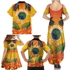 Australia Earth Day Indigenous Family Matching Summer Maxi Dress and Hawaiian Shirt Save The Earth