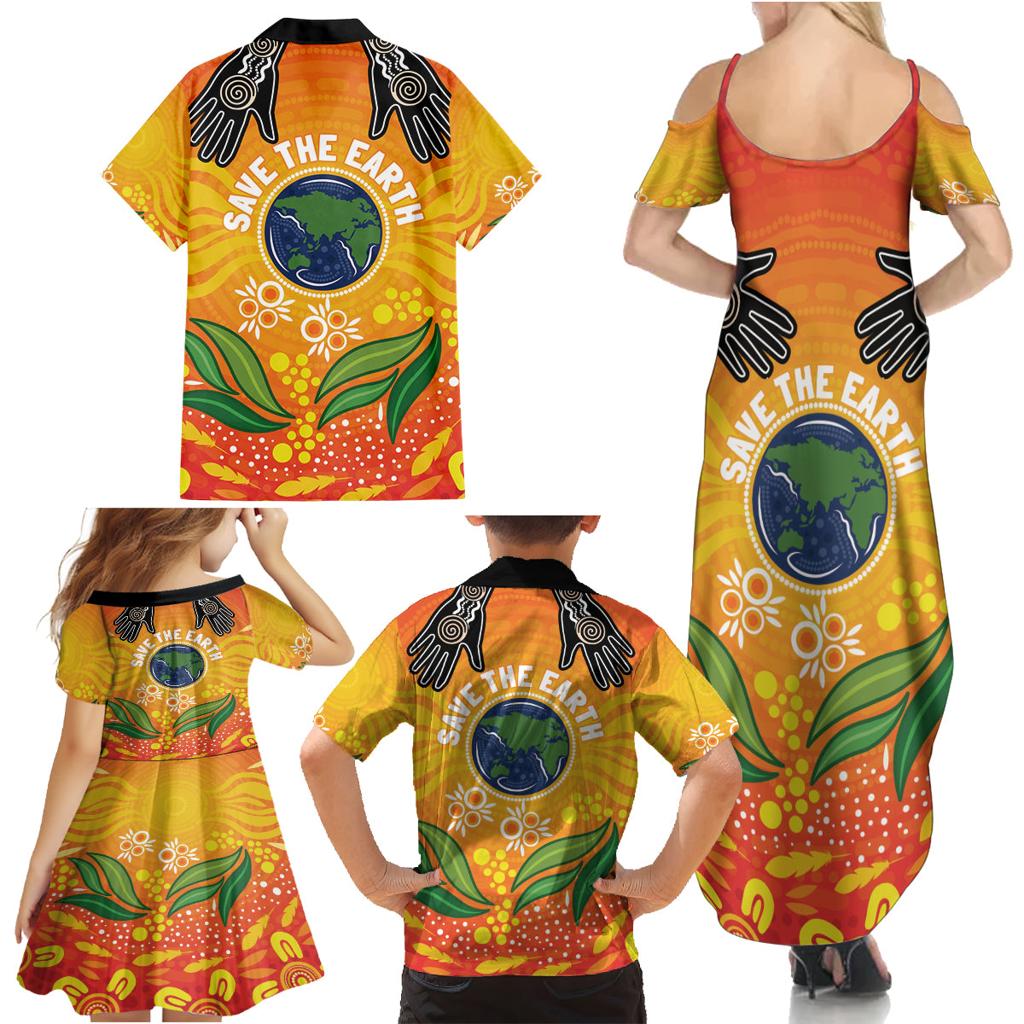 Australia Earth Day Indigenous Family Matching Summer Maxi Dress and Hawaiian Shirt Save The Earth