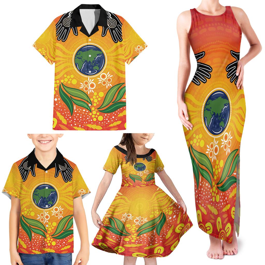 Australia Earth Day Indigenous Family Matching Tank Maxi Dress and Hawaiian Shirt Save The Earth
