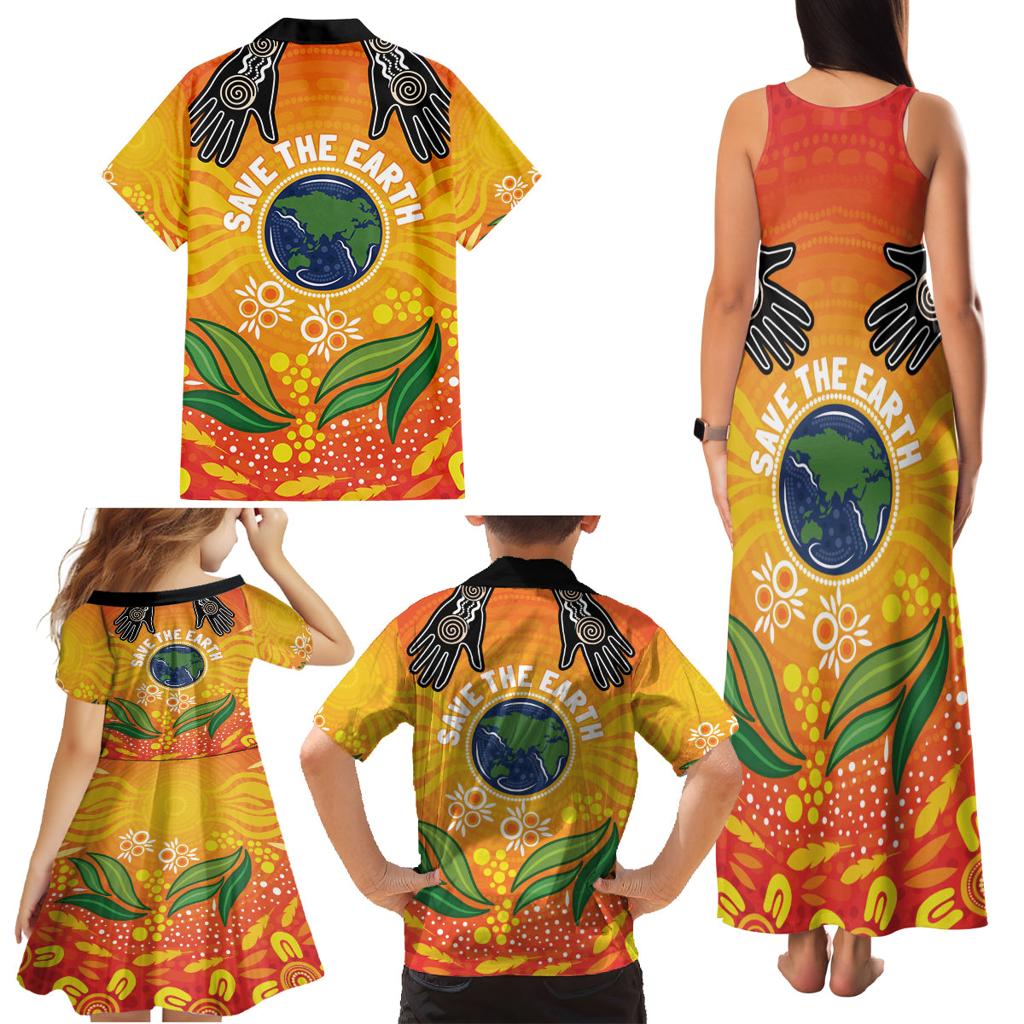 Australia Earth Day Indigenous Family Matching Tank Maxi Dress and Hawaiian Shirt Save The Earth