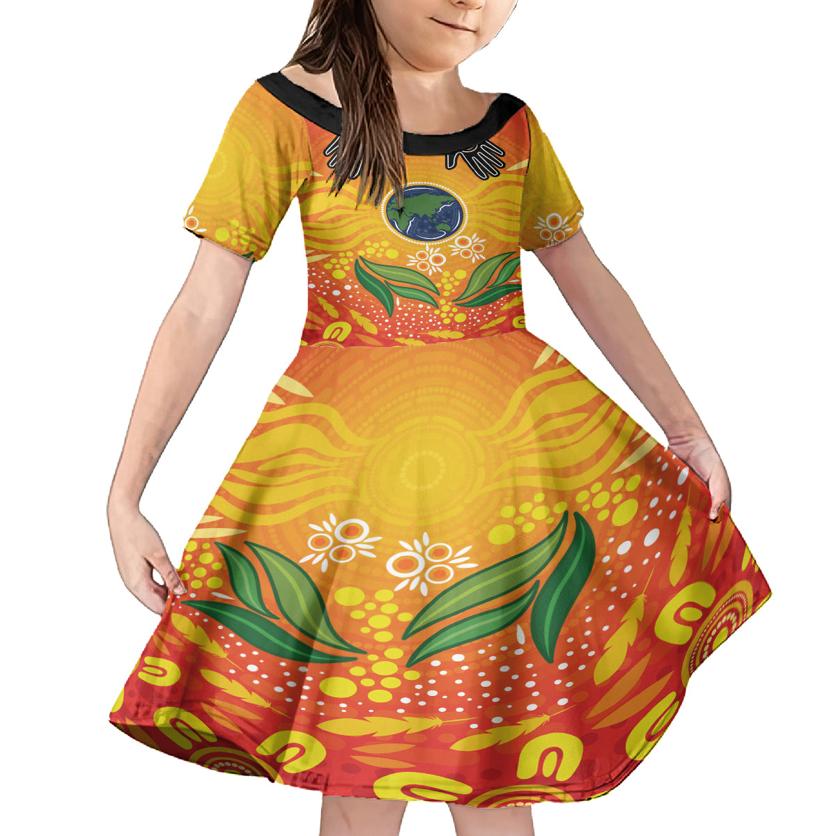 Australia Earth Day Indigenous Kid Short Sleeve Dress Save The Earth