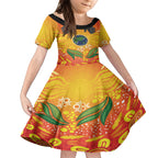 Australia Earth Day Indigenous Kid Short Sleeve Dress Save The Earth