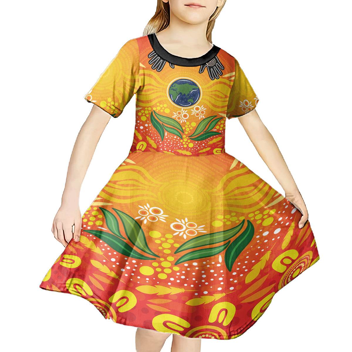 Australia Earth Day Indigenous Kid Short Sleeve Dress Save The Earth