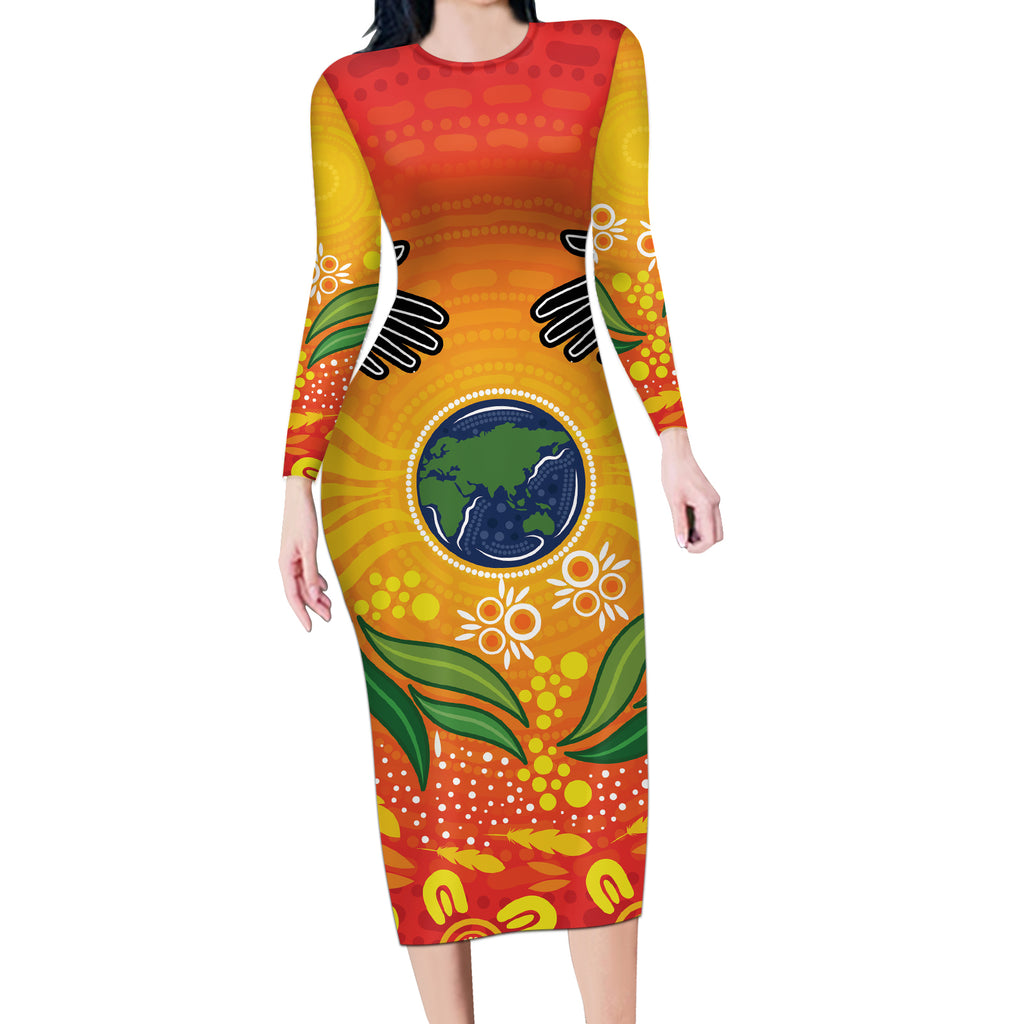 Australia Earth Day Indigenous Long Sleeve Bodycon Dress Save The Earth