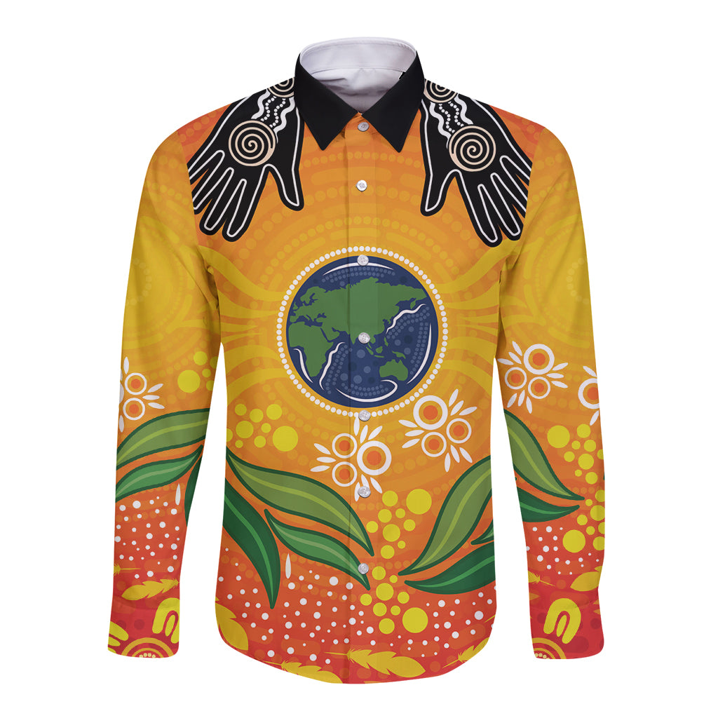 Australia Earth Day Indigenous Long Sleeve Button Shirt Save The Earth