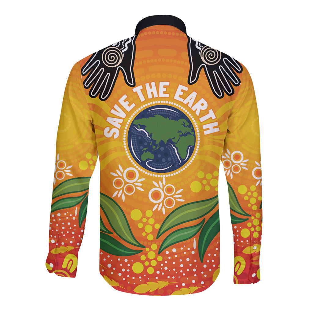 Australia Earth Day Indigenous Long Sleeve Button Shirt Save The Earth