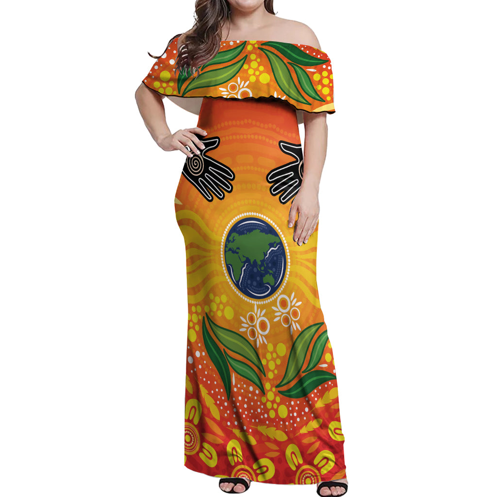 Australia Earth Day Indigenous Off Shoulder Maxi Dress Save The Earth