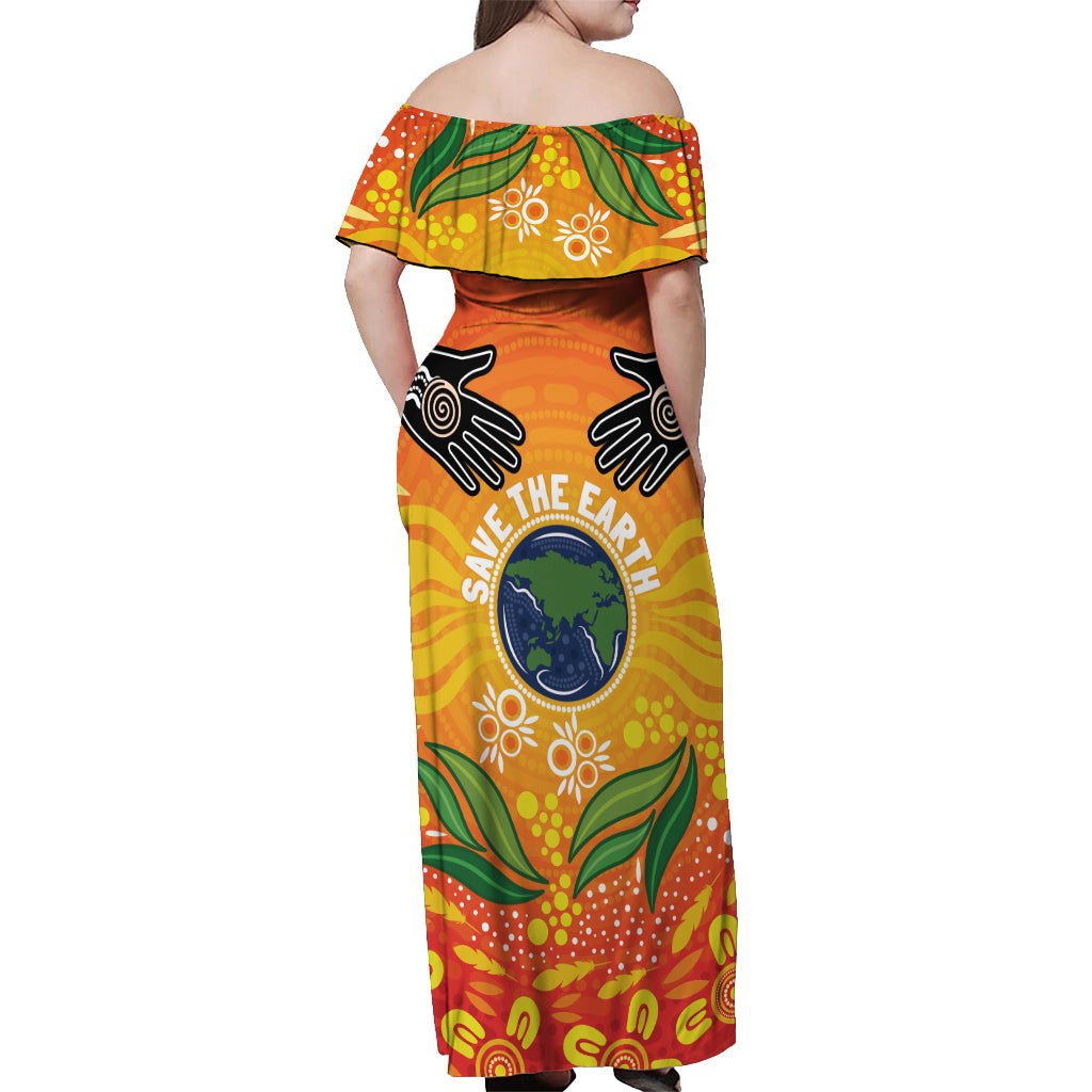 Australia Earth Day Indigenous Off Shoulder Maxi Dress Save The Earth