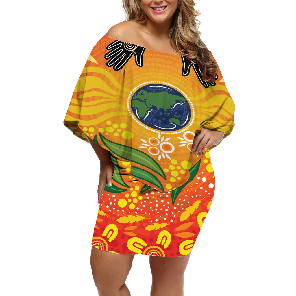 Australia Earth Day Indigenous Off Shoulder Short Dress Save The Earth
