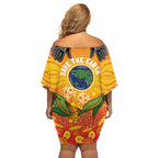 Australia Earth Day Indigenous Off Shoulder Short Dress Save The Earth