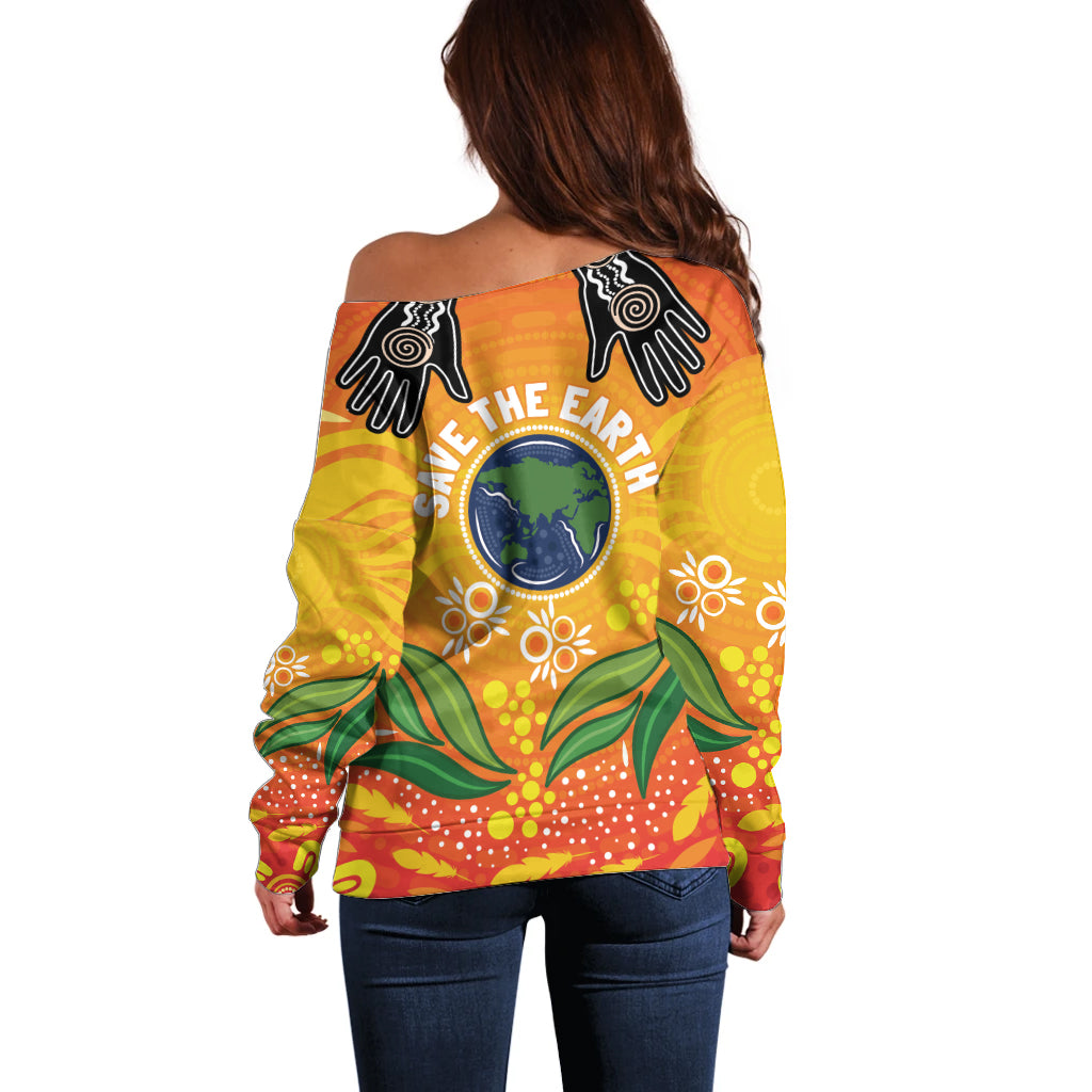 Australia Earth Day Indigenous Off Shoulder Sweater Save The Earth