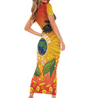 Australia Earth Day Indigenous Short Sleeve Bodycon Dress Save The Earth