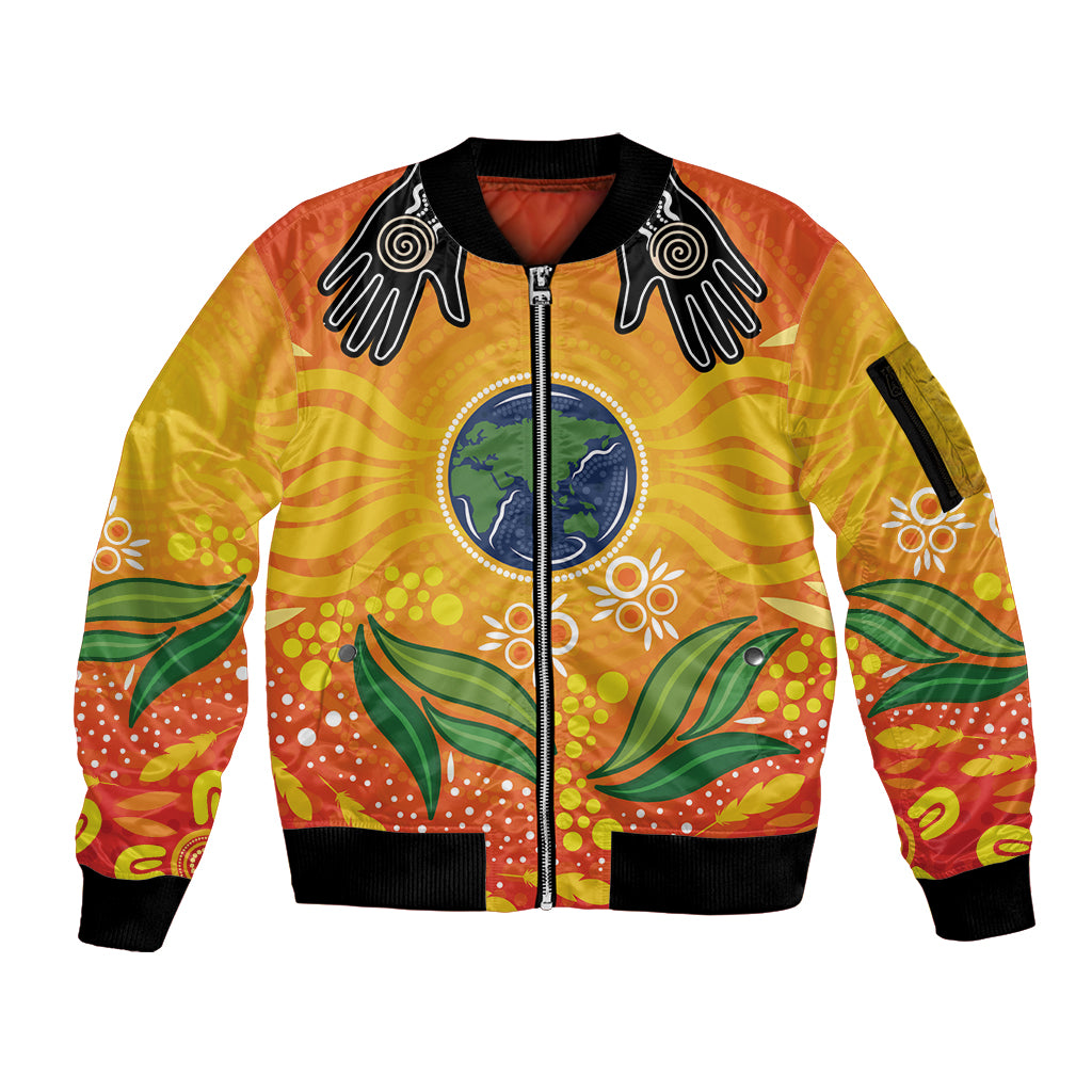 Australia Earth Day Indigenous Sleeve Zip Bomber Jacket Save The Earth
