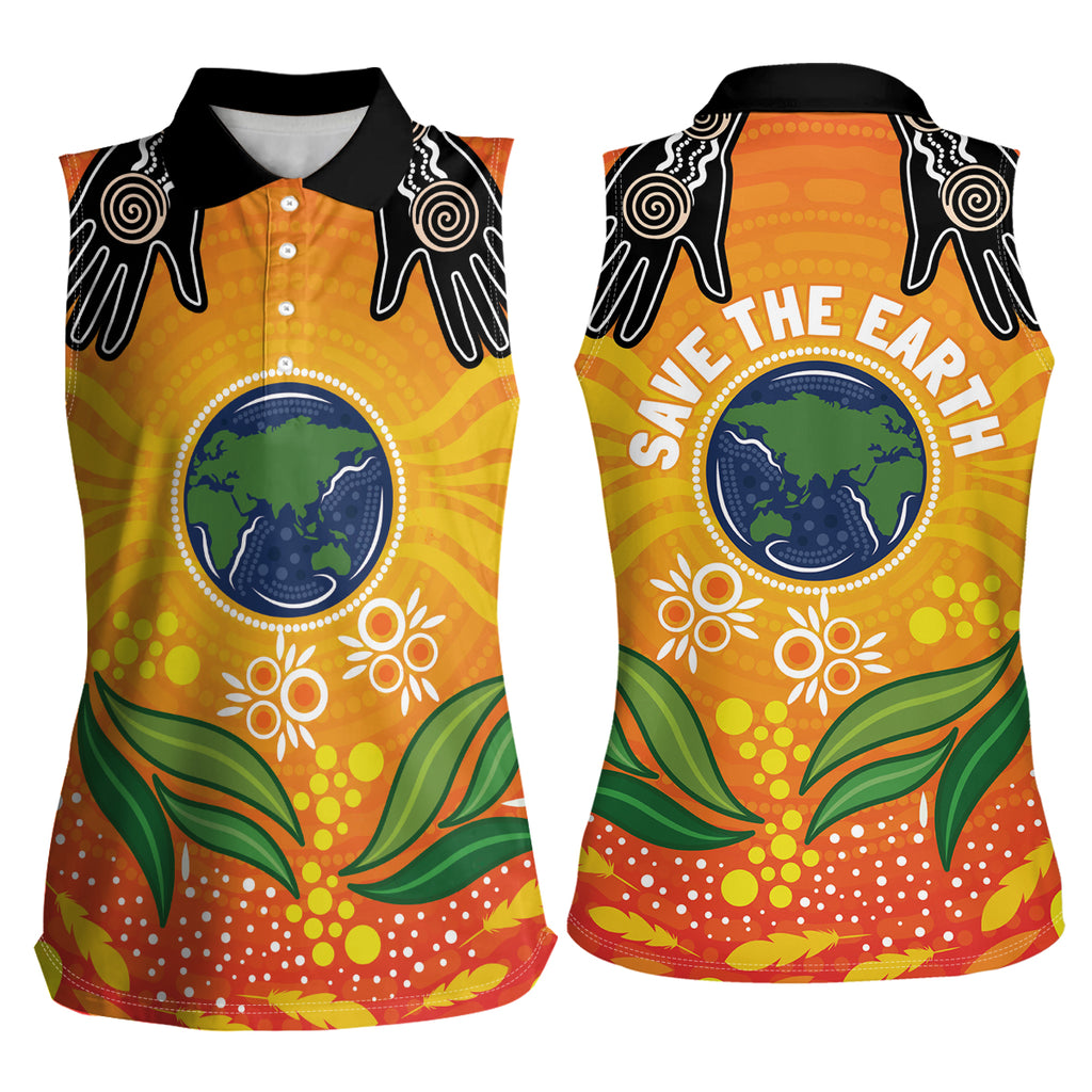 Australia Earth Day Indigenous Women Sleeveless Polo Shirt Save The Earth