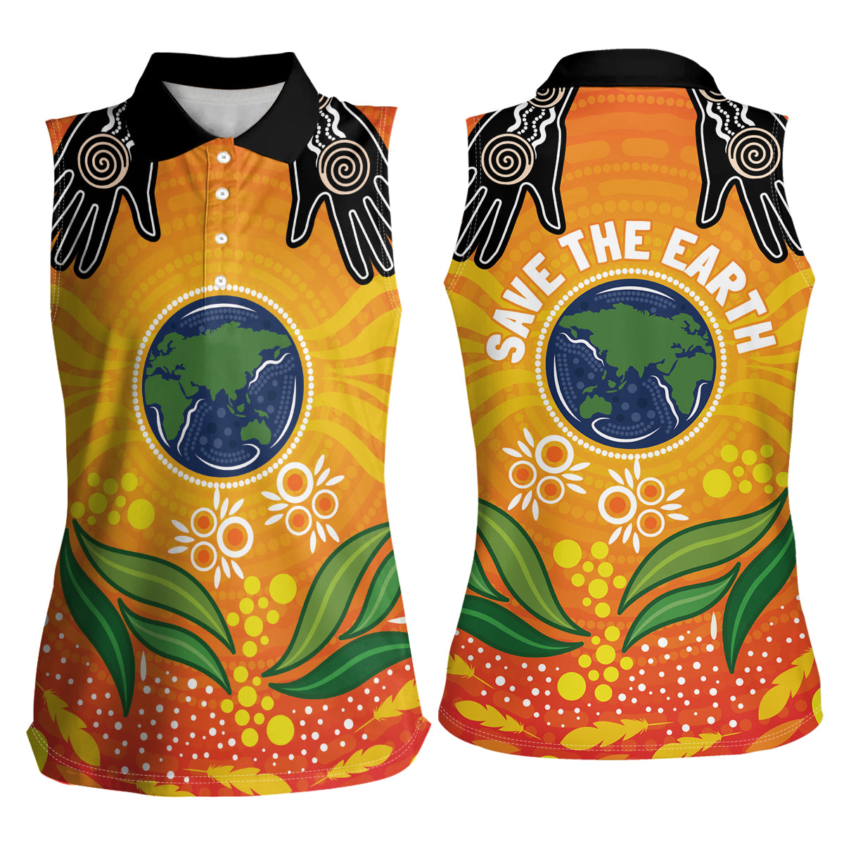 Australia Earth Day Indigenous Women Sleeveless Polo Shirt Save The Earth