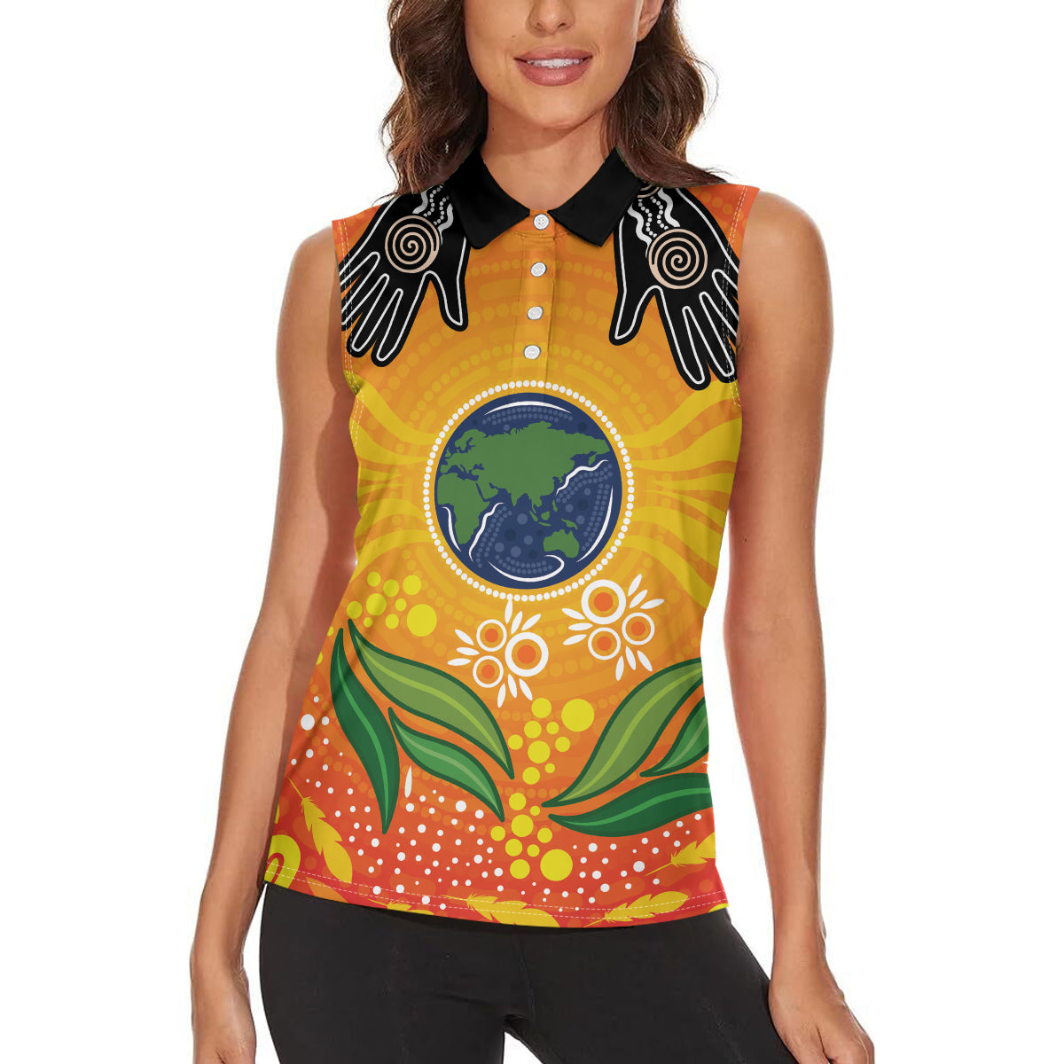 Australia Earth Day Indigenous Women Sleeveless Polo Shirt Save The Earth