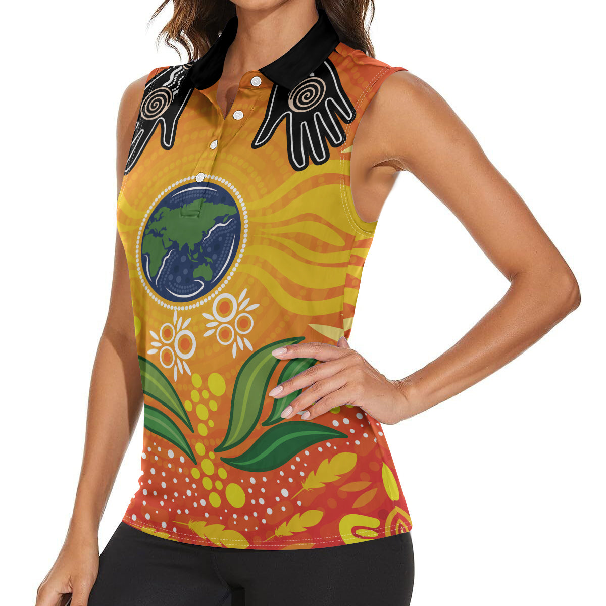 Australia Earth Day Indigenous Women Sleeveless Polo Shirt Save The Earth