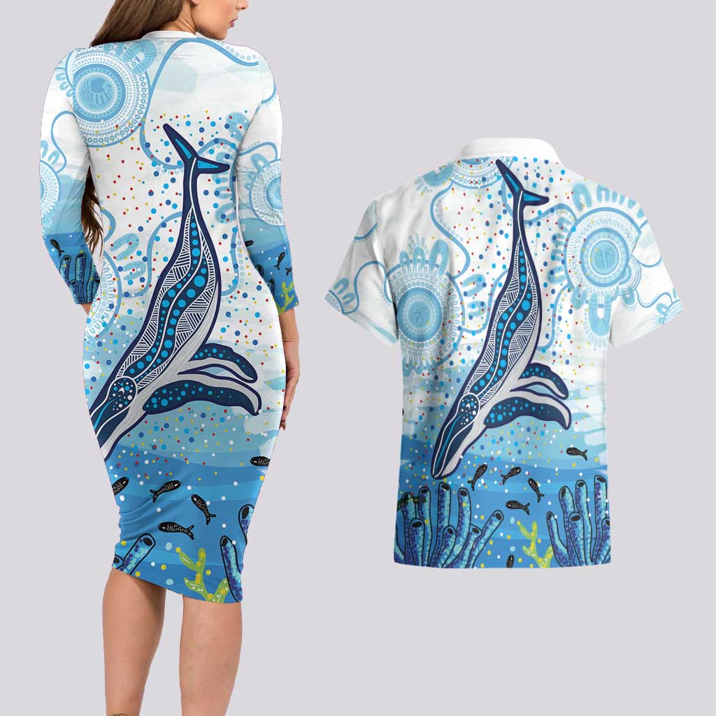 World Ocean Day Australia Aboriginal Couples Matching Long Sleeve Bodycon Dress and Hawaiian Shirt Whale Watching