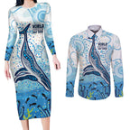 World Ocean Day Australia Aboriginal Couples Matching Long Sleeve Bodycon Dress and Long Sleeve Button Shirt Whale Watching