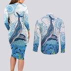 World Ocean Day Australia Aboriginal Couples Matching Long Sleeve Bodycon Dress and Long Sleeve Button Shirt Whale Watching