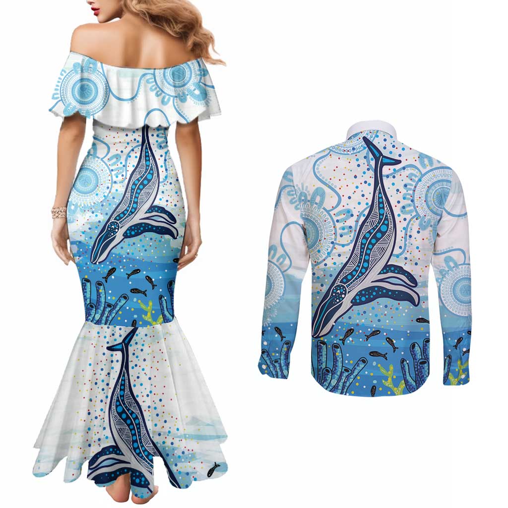 World Ocean Day Australia Aboriginal Couples Matching Mermaid Dress and Long Sleeve Button Shirt Whale Watching