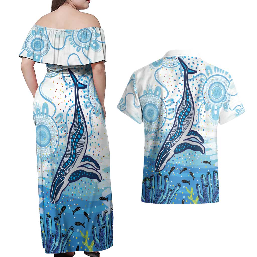 World Ocean Day Australia Aboriginal Couples Matching Off Shoulder Maxi Dress and Hawaiian Shirt Whale Watching
