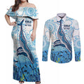 World Ocean Day Australia Aboriginal Couples Matching Off Shoulder Maxi Dress and Long Sleeve Button Shirt Whale Watching