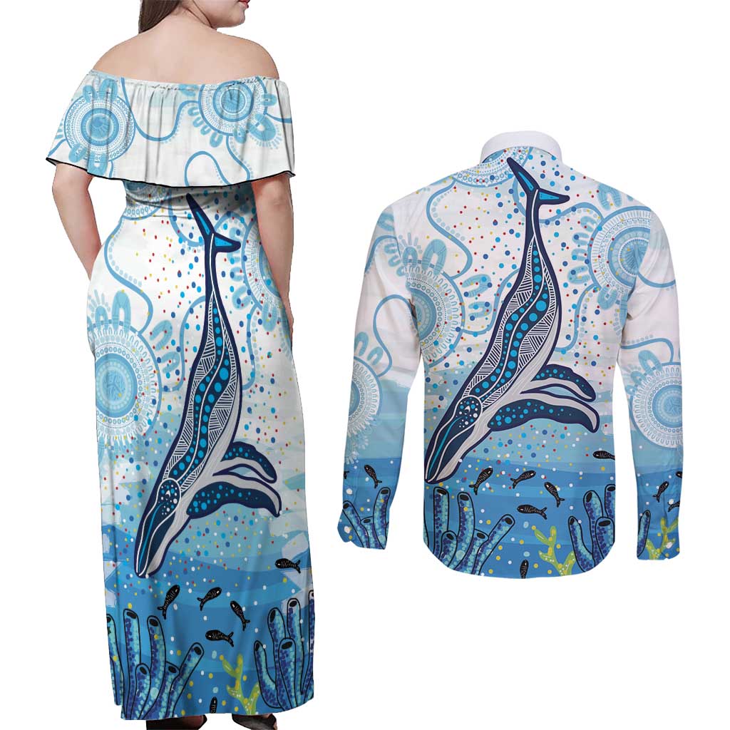 World Ocean Day Australia Aboriginal Couples Matching Off Shoulder Maxi Dress and Long Sleeve Button Shirt Whale Watching