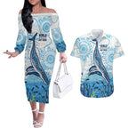 World Ocean Day Australia Aboriginal Couples Matching Off The Shoulder Long Sleeve Dress and Hawaiian Shirt Whale Watching