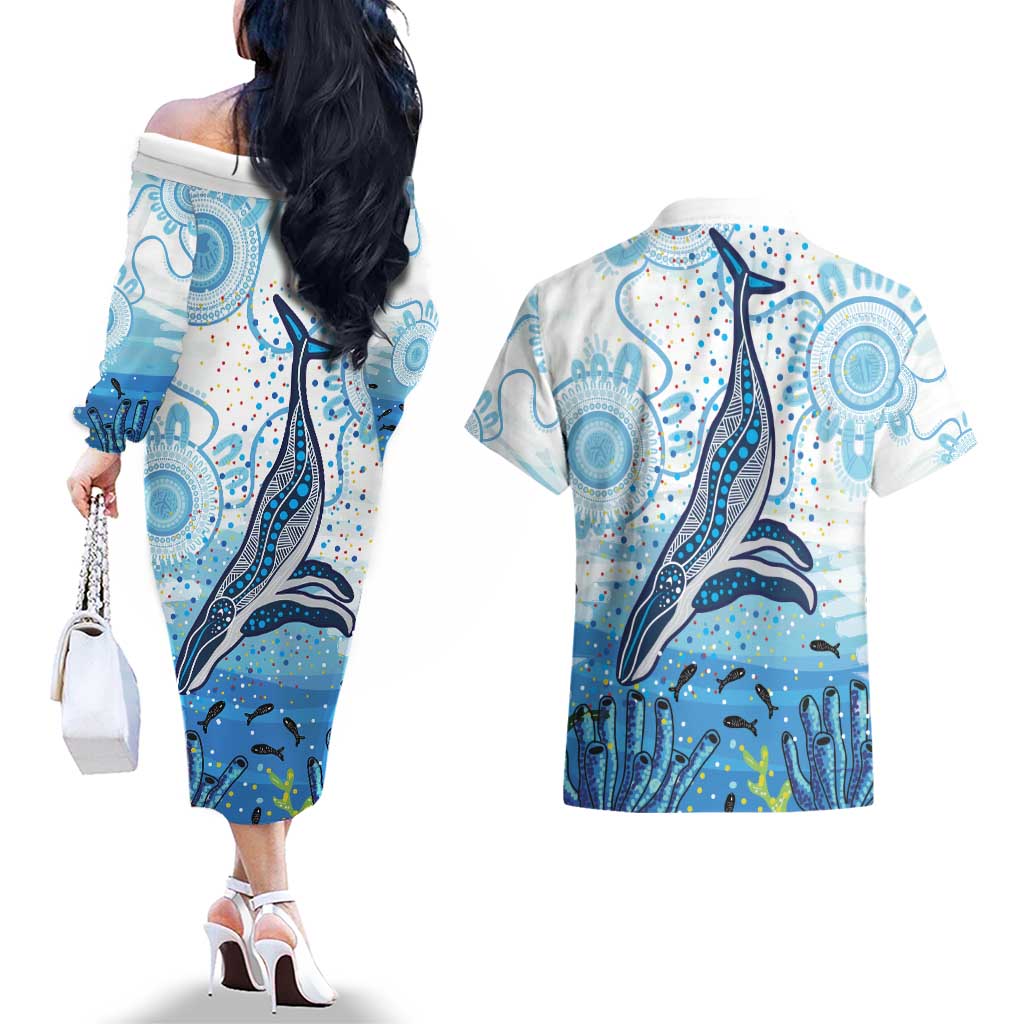 World Ocean Day Australia Aboriginal Couples Matching Off The Shoulder Long Sleeve Dress and Hawaiian Shirt Whale Watching