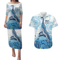 World Ocean Day Australia Aboriginal Couples Matching Puletasi and Hawaiian Shirt Whale Watching