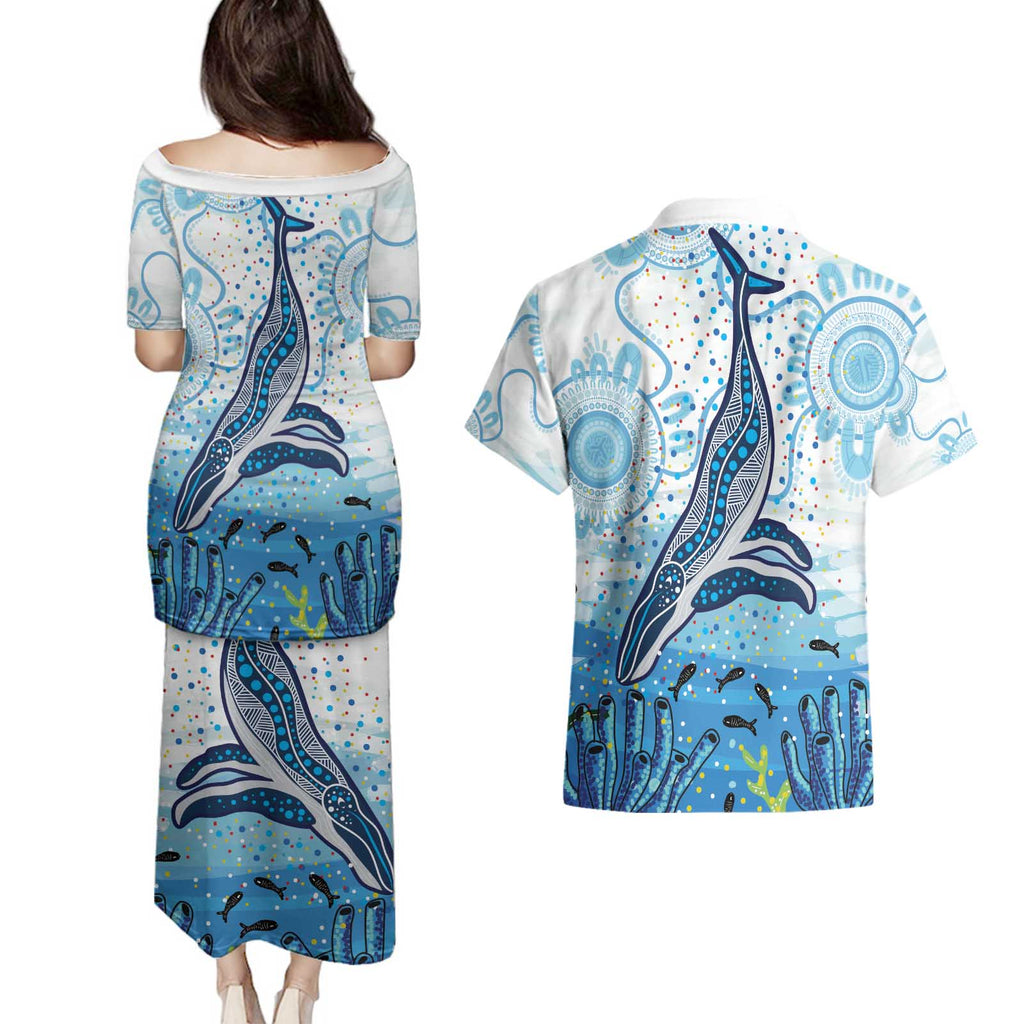 World Ocean Day Australia Aboriginal Couples Matching Puletasi and Hawaiian Shirt Whale Watching