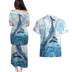 World Ocean Day Australia Aboriginal Couples Matching Puletasi and Hawaiian Shirt Whale Watching