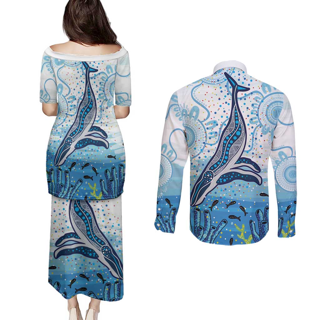 World Ocean Day Australia Aboriginal Couples Matching Puletasi and Long Sleeve Button Shirt Whale Watching