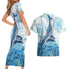 World Ocean Day Australia Aboriginal Couples Matching Short Sleeve Bodycon Dress and Hawaiian Shirt Whale Watching