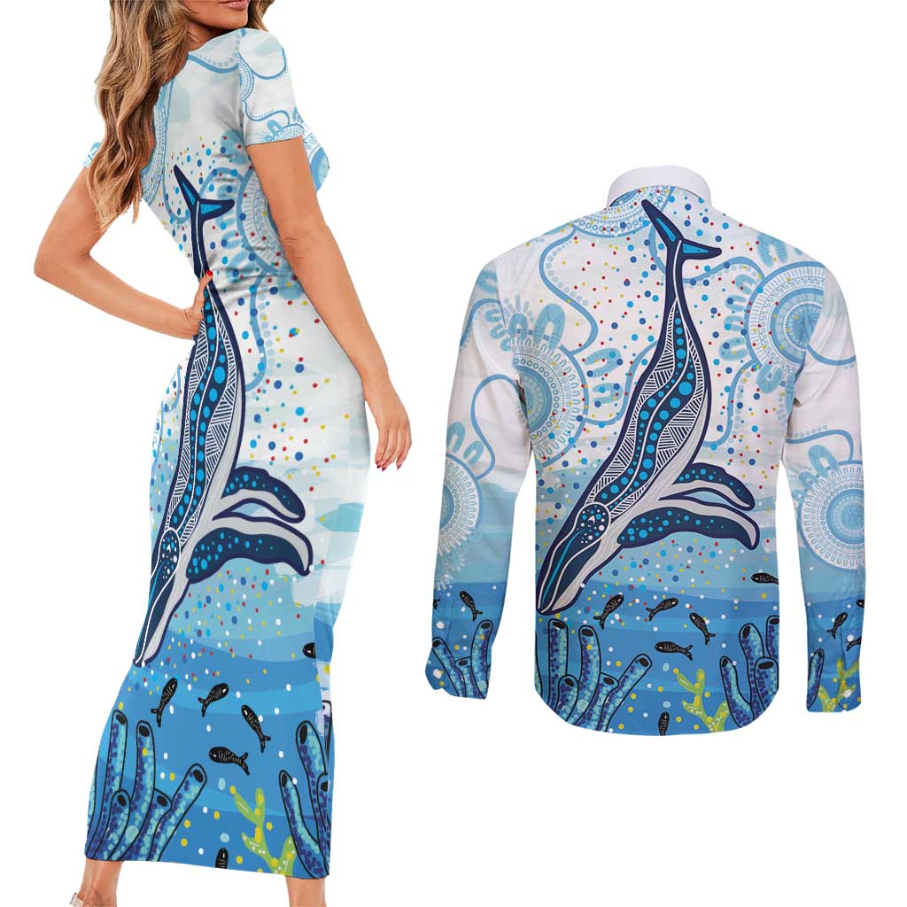 World Ocean Day Australia Aboriginal Couples Matching Short Sleeve Bodycon Dress and Long Sleeve Button Shirt Whale Watching